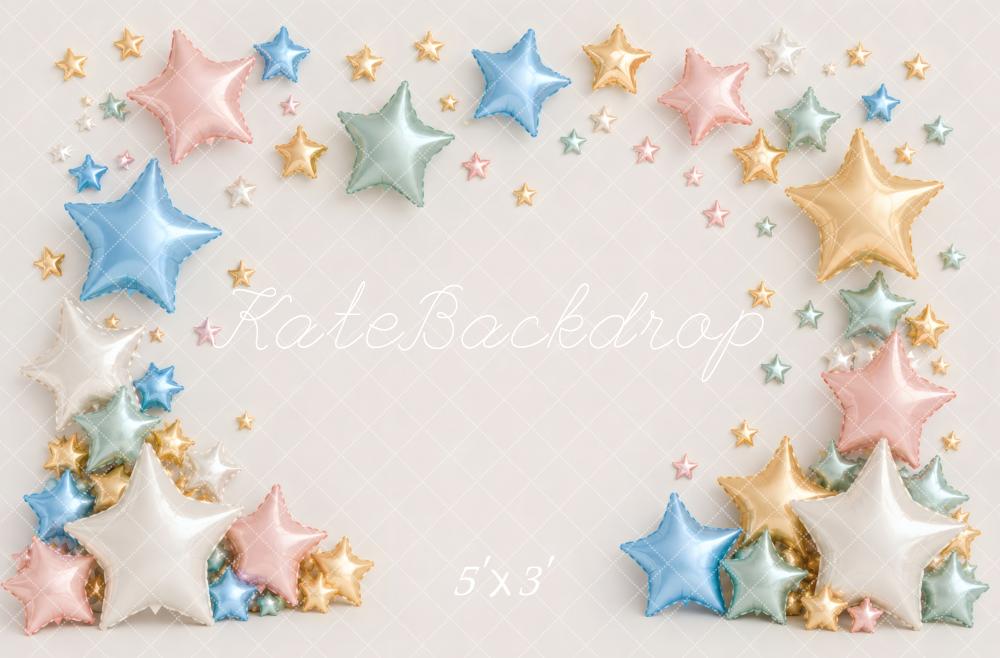 Kate Cake Smash Pastel Star Balloon Cluster Printed Backdrop Designed by Vertigo Productions