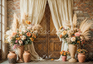 Kate Boho Floral Rustic Curtain Wedding Printed Backdrop Designed by Emetselch