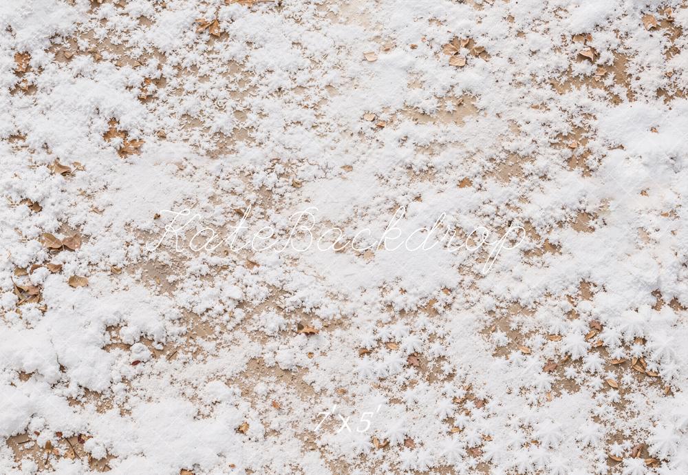 Kate Winter White Snowy Ground With Leaves Printed Backdrop Designed by Kate Image
