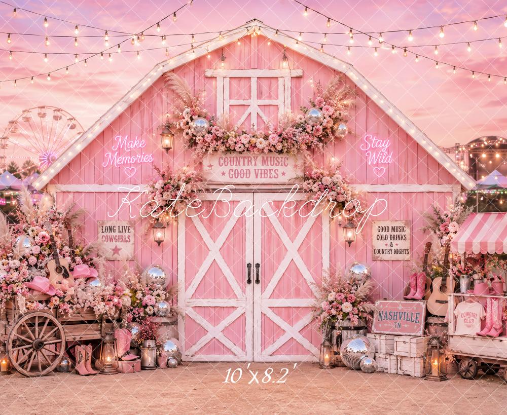 Kate Music Festival Pink Country Western Floral Barn Fairground Printed Backdrop Designed by Ashley Paul