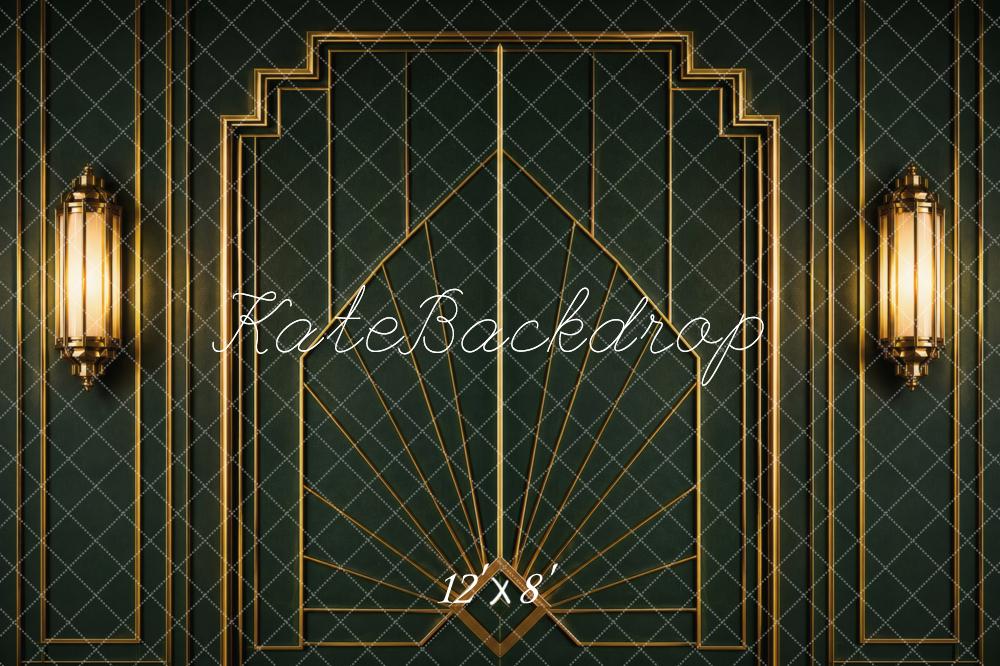 TEST Kate 20's Retro Art Deco Wall Sconce Dark Green Printed Backdrop Designed by Vertigo Productions