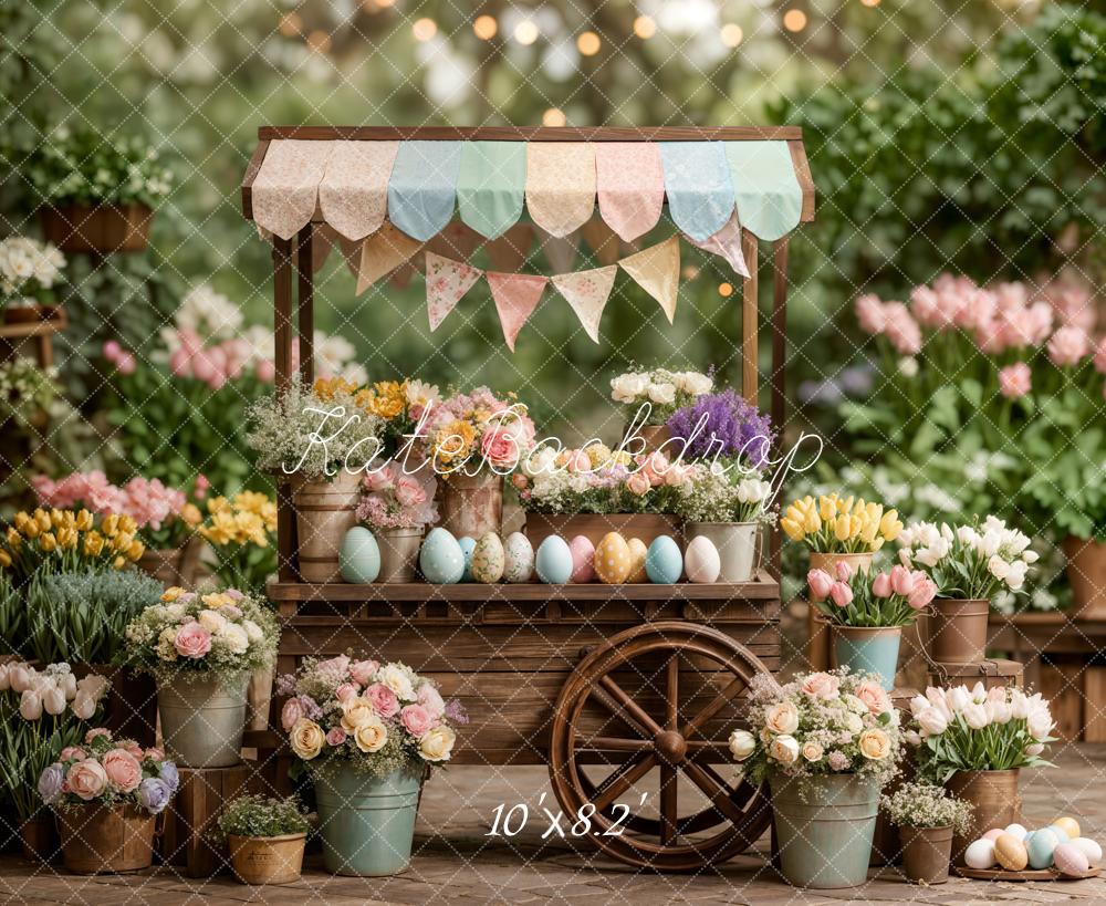 Kate Easter Bunny Flower Cart Pastel Eggs Spring Garden Backdrop Designed by Emetselch