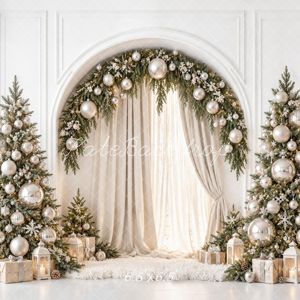 Kate Christmas Tree Silver Ball Garland Arch Printed Backdrop Designed by Emetselch
