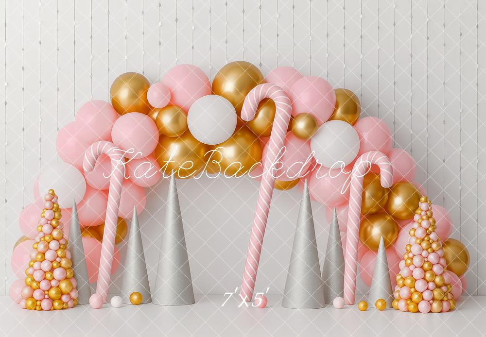 Kate Christmas Pink Candy Cane Balloon Arch Backdrop Designed by Patty Roberts