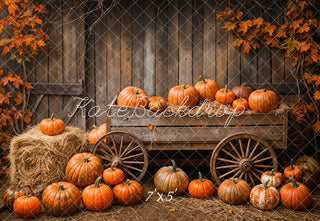 Kate Fall Barn Door Pumpkin Cart Maple Leaves Printed Backdrop Designed by Emetselch