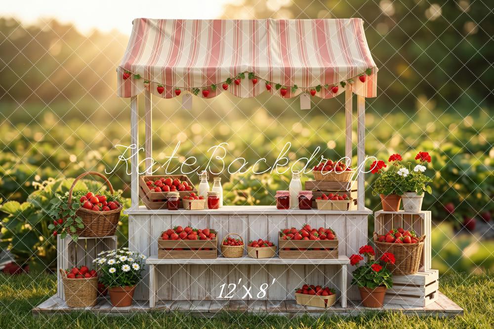 Kate Summer Strawberry Stand Crates Flowers Field Printed Backdrop Designed by Patty Roberts