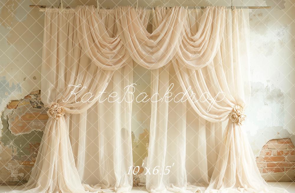 Kate Mother's Day Beige Draped Curtains Vintage Wall Backdrop Designed by Emetselch