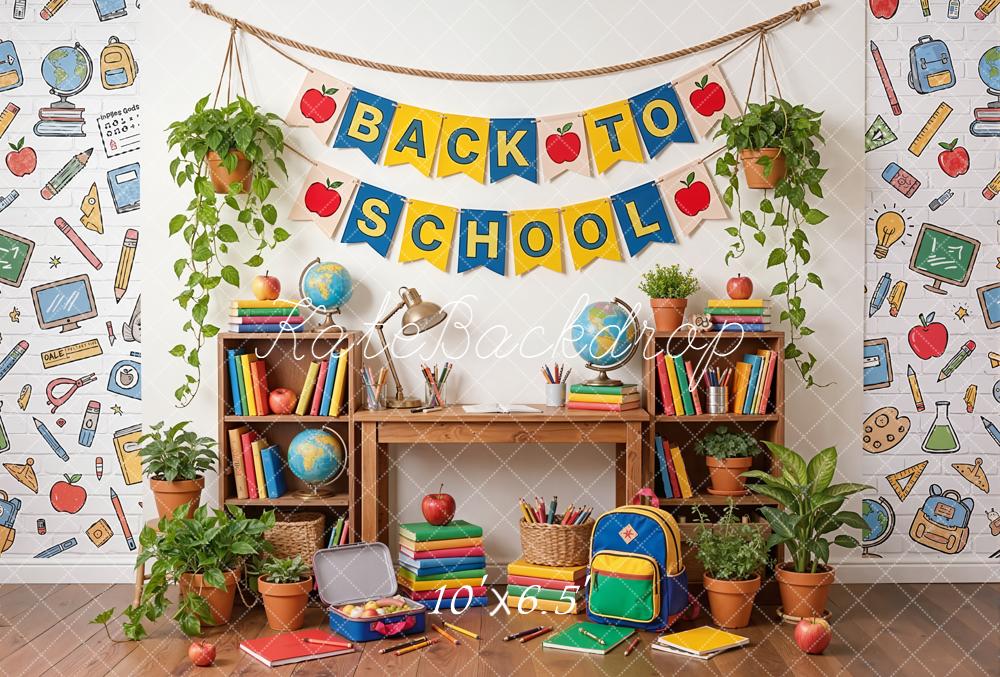 Kate Back To School Classroom Desk Books Plants Globe Backdrop Designed by Emetselch