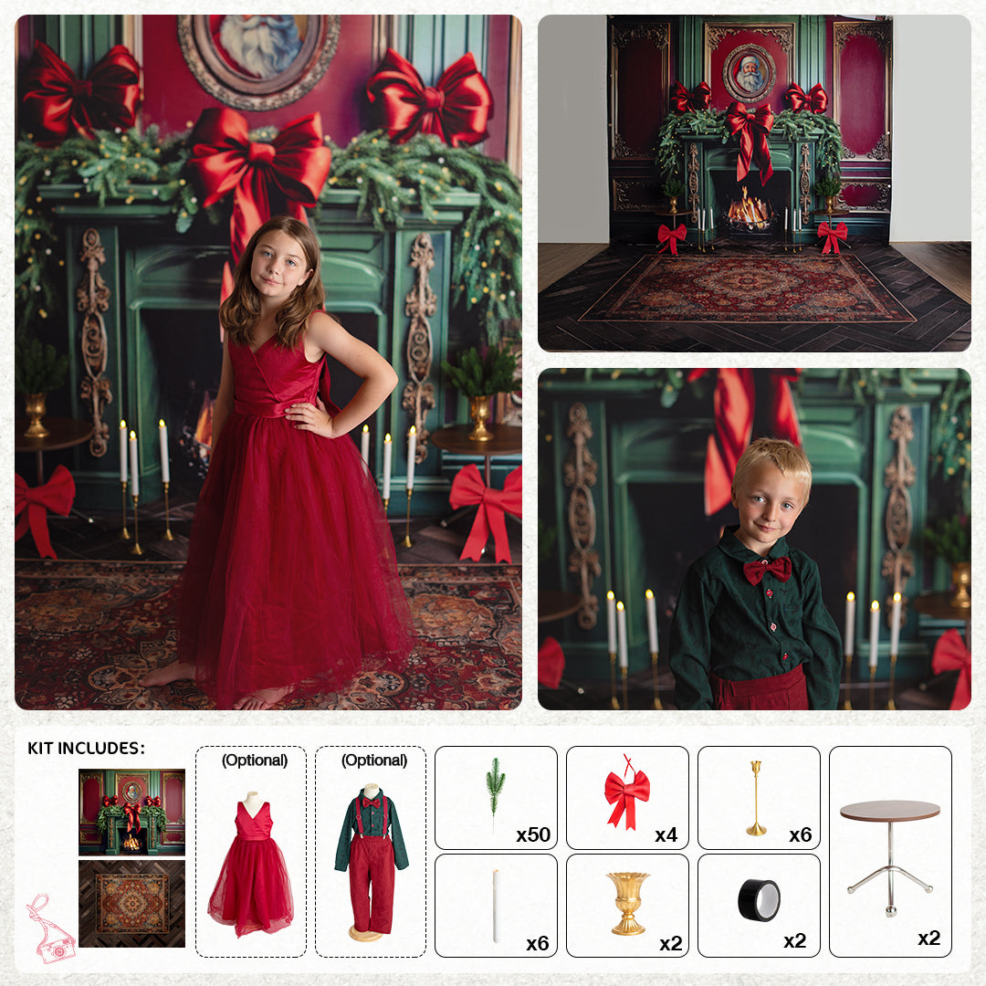 Kate Christmas Elegant Santa Living Room Photo Kits Photography Backdrops&Props Themed Bundle