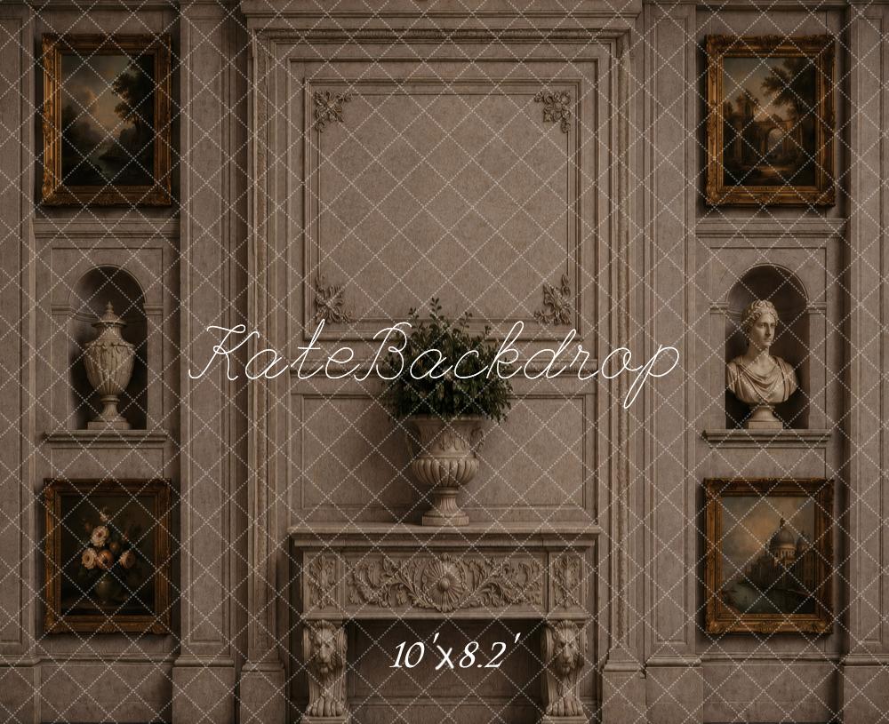 Kate Vintage Wall Fireplace Paintings Sculptures Printed Backdrop Designed by Vertigo Productions