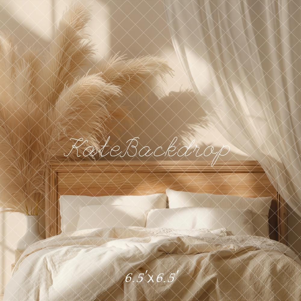 Kate Boho Bed Headboard Pampas Grass Curtain Neutral Backdrop Designed by Emetselch