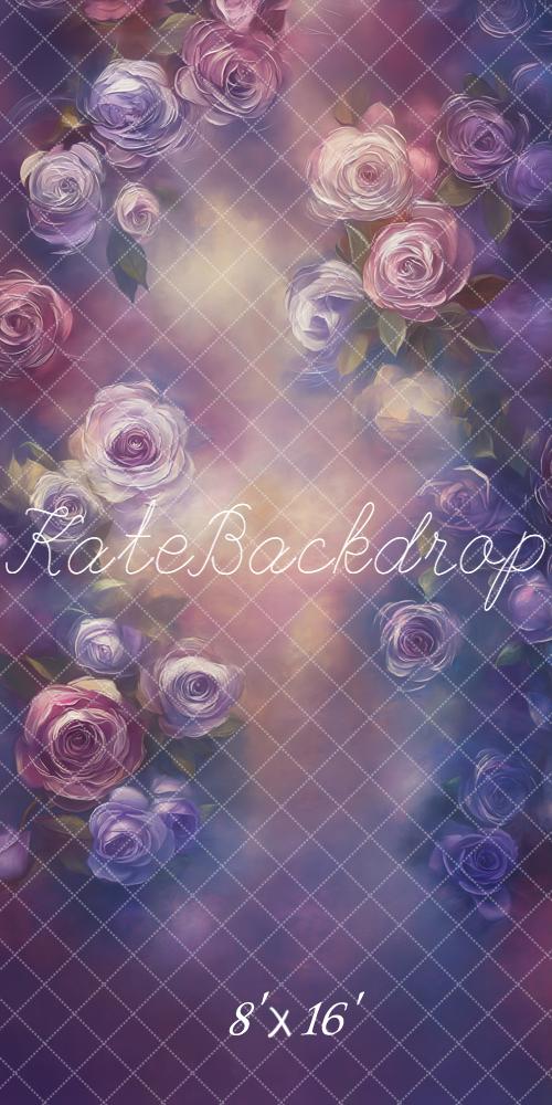 Kate Sweep Fine Art Purple Rose Floral Printed Backdrop Designed by Emetselch
