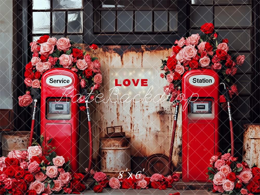 Valentine Vintage Gas Station Roses Foto Achtergrond Designed by Patty Roberts