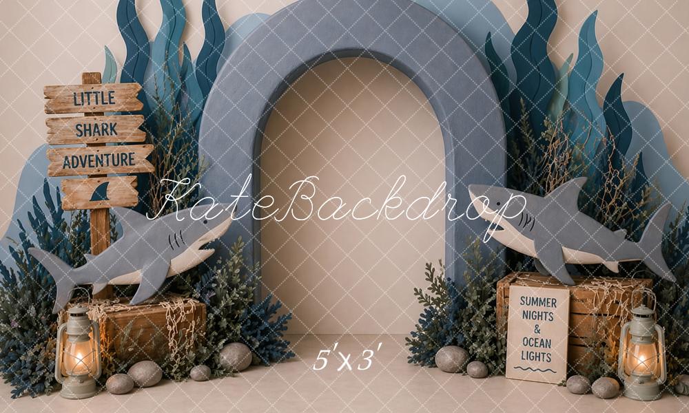Kate Shark Ocean Adventure Arch Boy's Birthday Printed Backdrop Designed by Caitlin Lynch