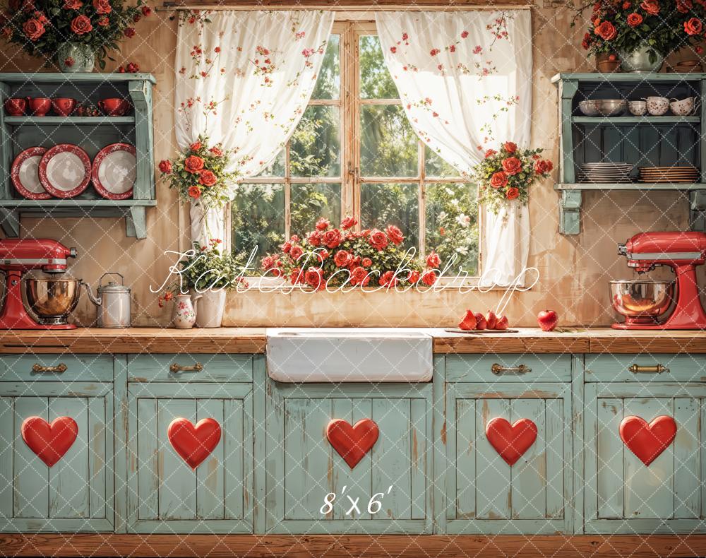 Rustic Vintage Kitchen Floral Backdrop