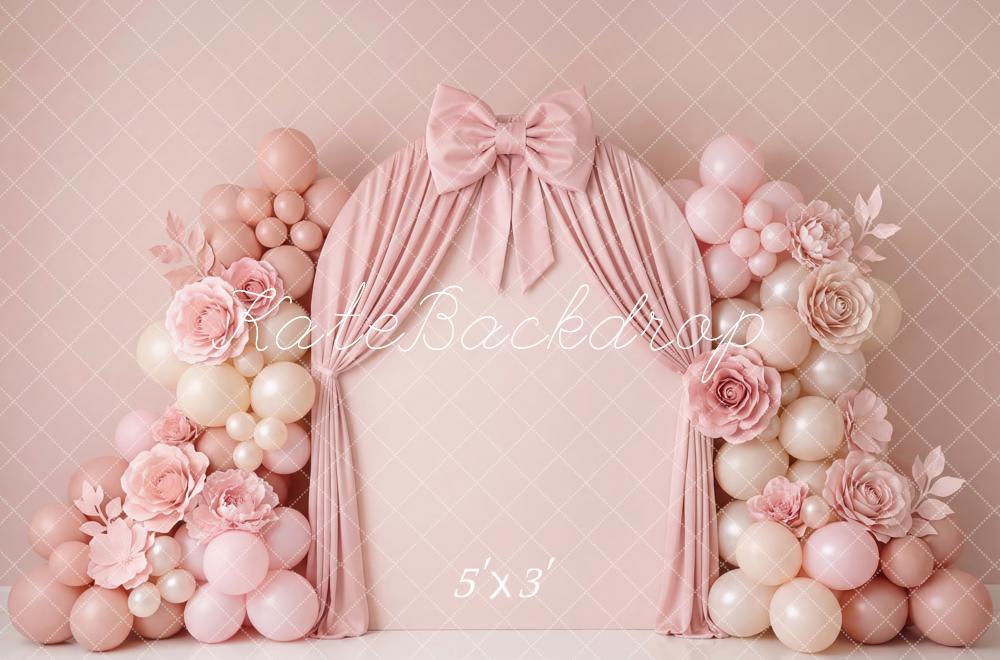 Kate Cake Smash Pink Balloon Flower Arch Curtain Bow Printed Backdrop Designed by Patty Roberts