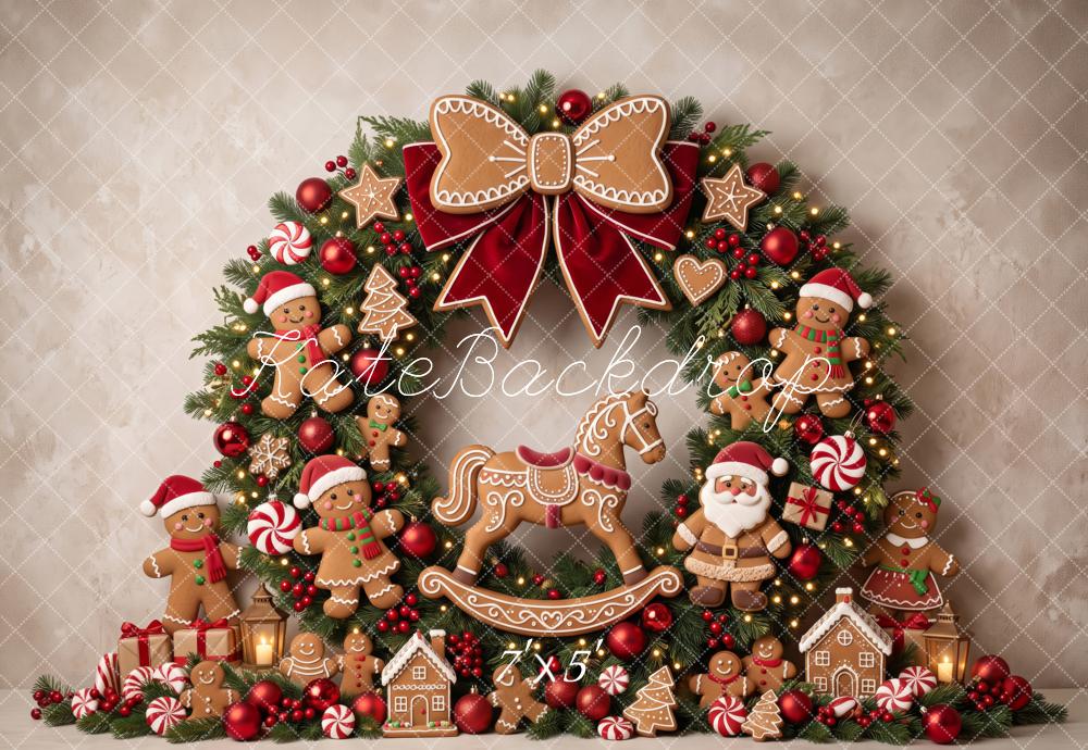 Kate Christmas Gingerbread Cookies Arch Wreath Rocking Horse Printed Backdrop Designed by Patty Roberts