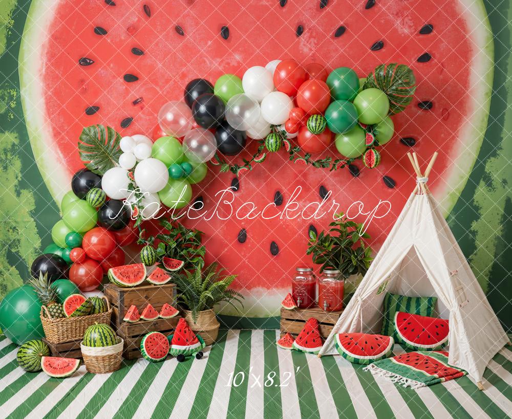 Kate Summer Watermelon Picnic Balloons Teepee Backdrop Designed by Emetselch