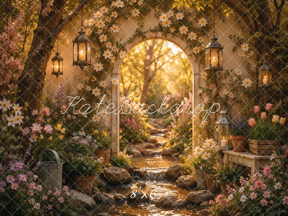 Kate Spring Floral Secret Garden Arch Lantern Stream Printed Backdrop Designed by Ashley Ward