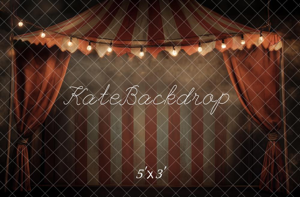 Kate Haunted Carnival Circus Tent Red Striped Curtains Lights Printed Backdrop Designed by Angela Miller