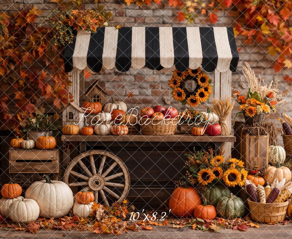 Kate Fall Pumpkin Market Stand Sunflowers Printed Backdrop Designed by Emetselch