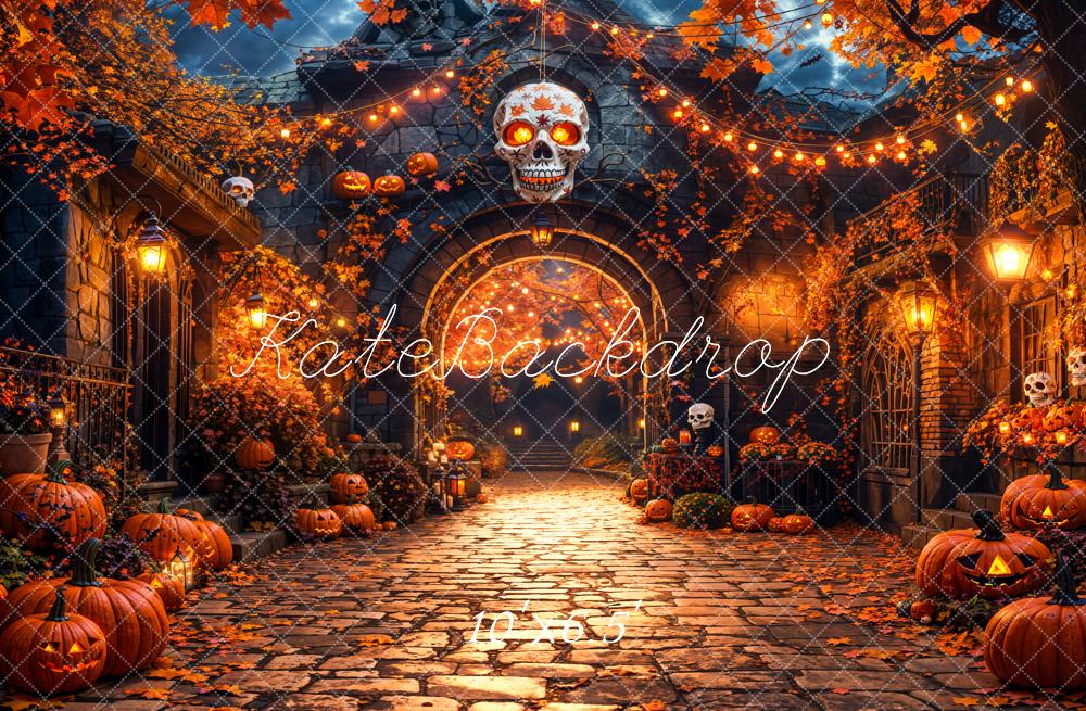 Halloween Town Pumpkin Skull Lights Backdrop Designed by Emetselch