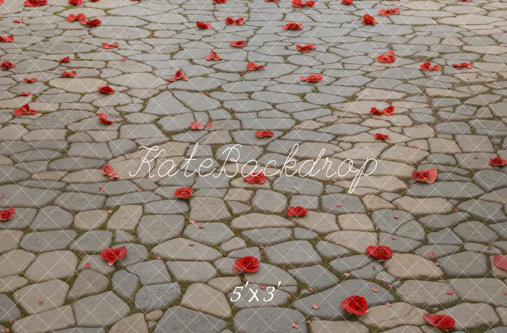 Kate Cobblestone Floor With Red Rose Petals Backdrop Designed by Kate Image