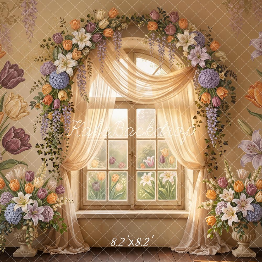 Kate Spring Flower Arch Window Tulip Lily Floral Backdrop Designed by Emetselch