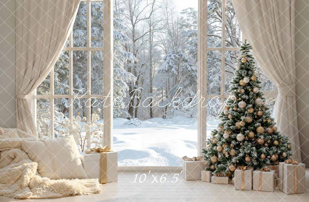 Kate Christmas Tree Gifts Winter Window Snow Backdrop Designed by Emetselch