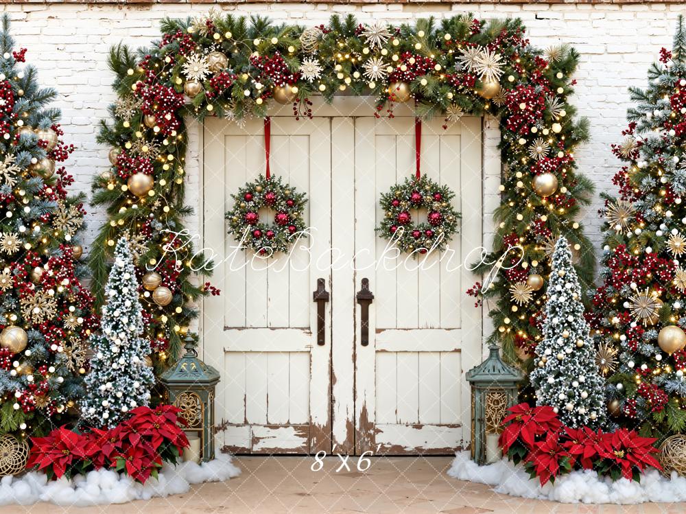 Guirnalda de Puerta de Granero Navideña Gold Snowflake Backdrop Designed by Emetselch