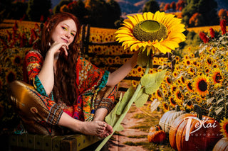 Kate Fall Sunflower Field Farm Printed Backdrop for Photography Designed by Emetselch
