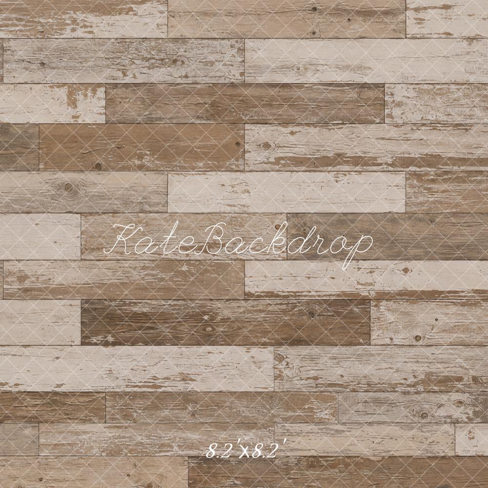 Kate Rustic Brown Weathered Wood Floor Printed Backdrop Designed by Emetselch