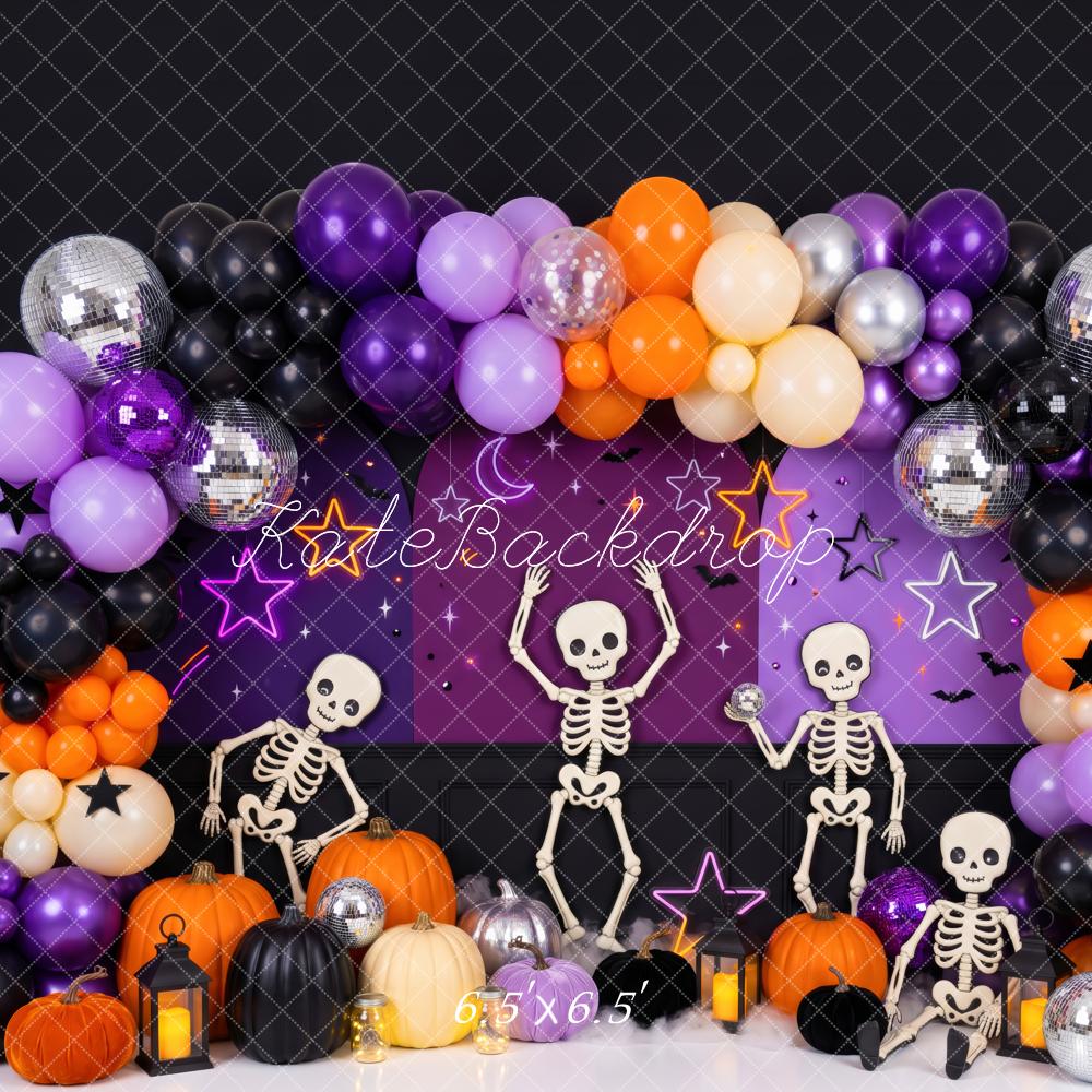Kate Halloween Skeleton Dance Party Balloons Disco Ball Printed Backdrop Designed by Patty Roberts