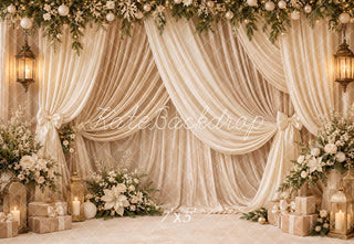 TEST Kate Christmas Cream Drapes Garland Lanterns Presents Flowers Printed Backdrop Designed by Emetselch
