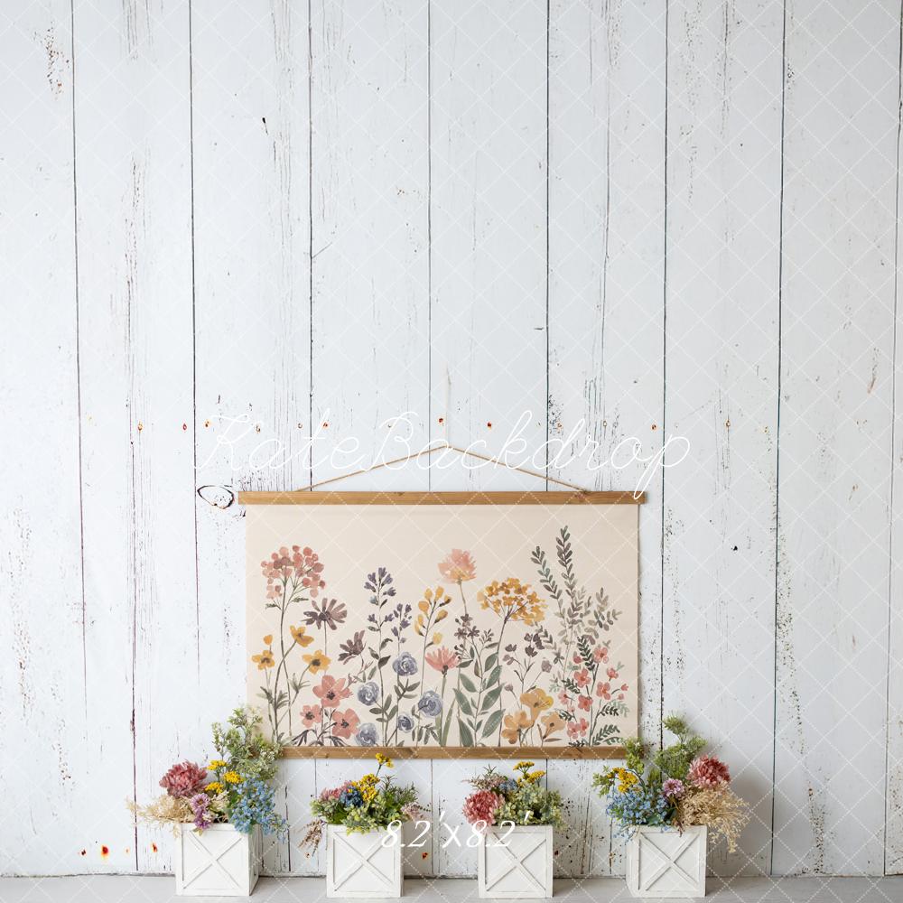 Kate Cake Smash Wildflower White Wood Printed Backdrop Designed by Mandy Ringe Photography