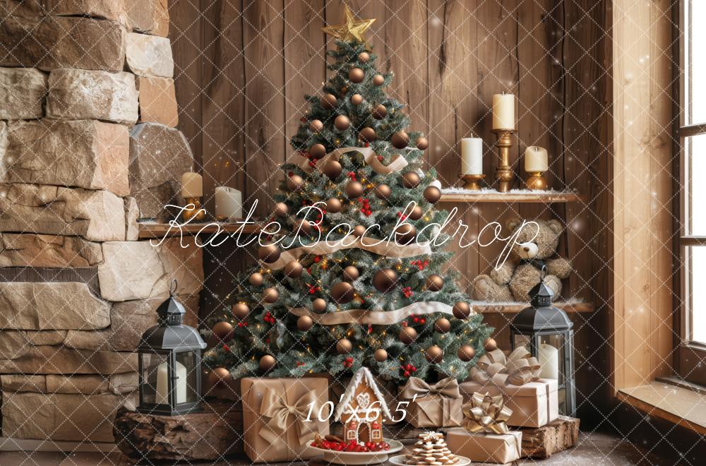 Kate Christmas Tree Rustic Stone Wood Wall Backdrop Designed by Mini MakeBelieve