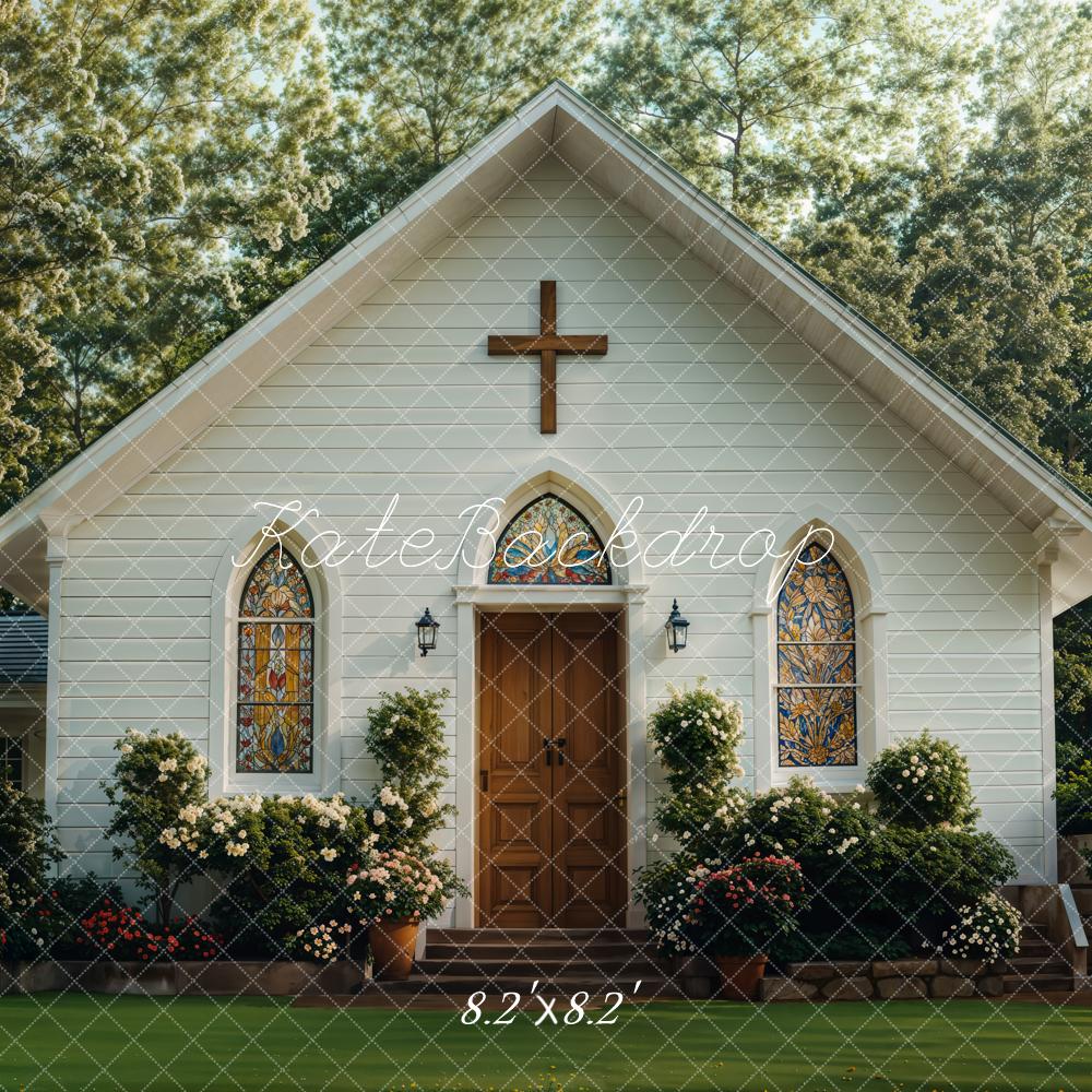 Kate Church Exterior Garden House Printed Backdrop Designed by Emetselch