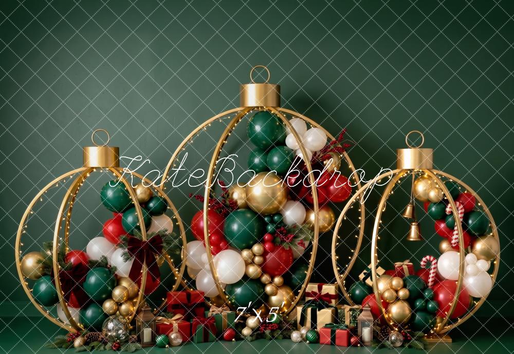 Kate Christmas Green Ornament Balloon Gifts Printed Backdrop Designed by Patty Roberts