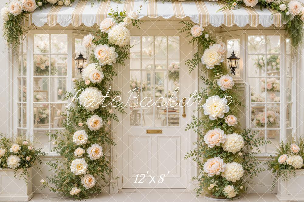Kate Spring Cream Flower Arch Storefront Awning Printed Backdrop Designed by Emetselch