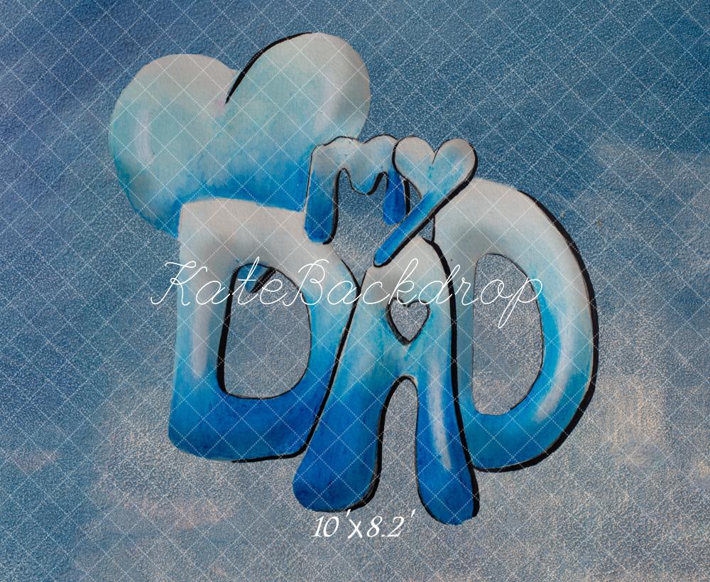 Kate Father's Day Blue Dad Heart Mouse Ears Lettering Printed Backdrop Designed by Fantasyphotoart