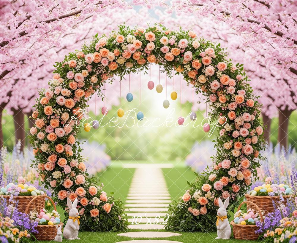 Kate Easter Bunny Flower Arch Pastel Eggs Spring Garden Backdrop Designed by Patty Roberts