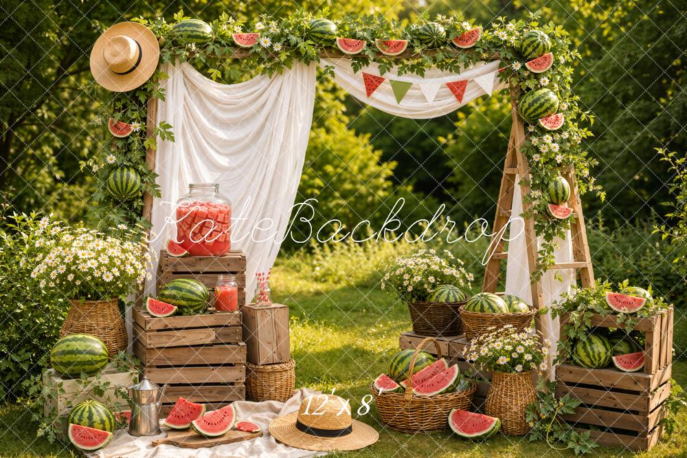 Kate Summer Watermelon Picnic Crates Arch Printed Backdrop Designed by Emetselch