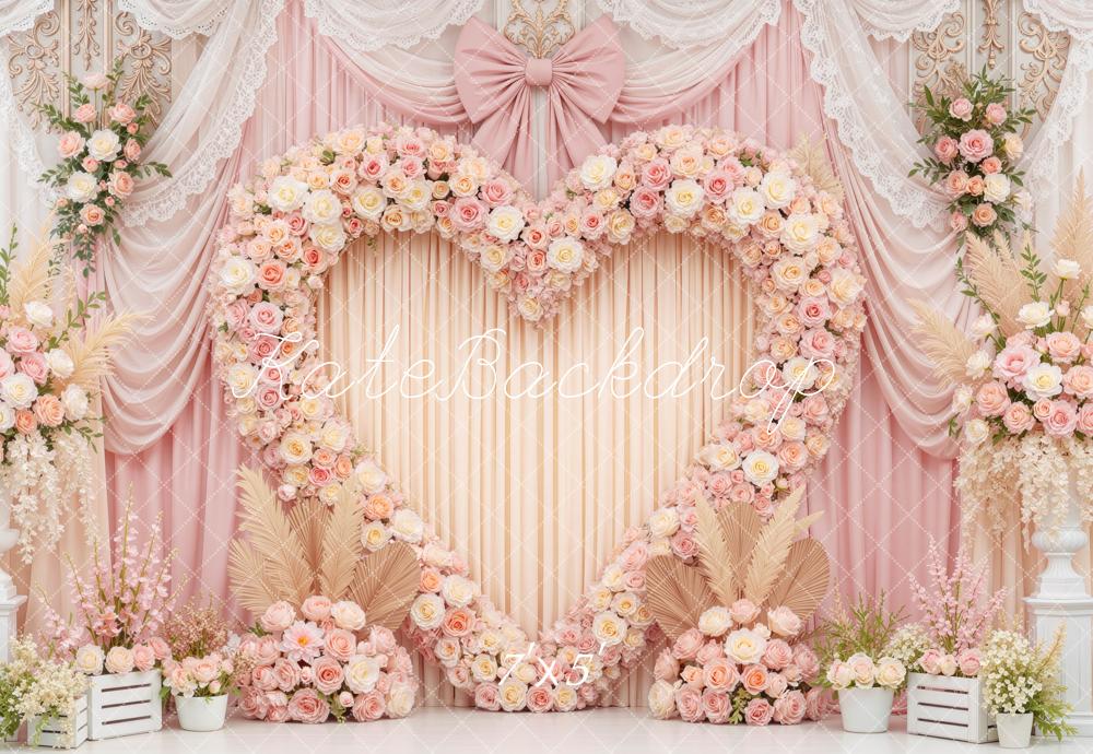 Kate Wedding Pink Heart Flower Arch Printed Backdrop Designed by Mini MakeBelieve