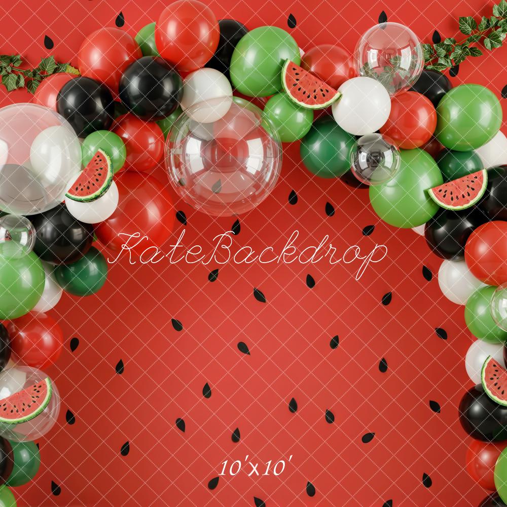 Kate Summer Watermelon Balloon Arch Red Wall Printed Backdrop Designed by Emetselch