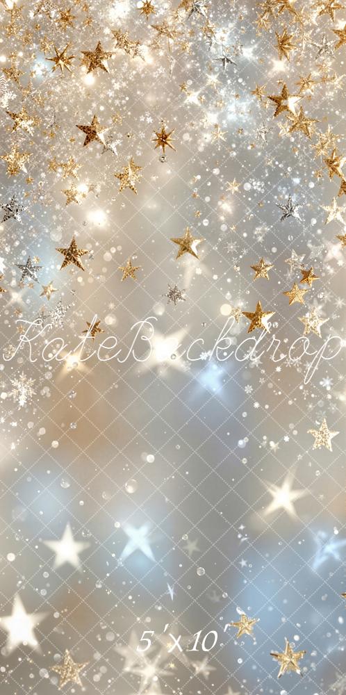 Kate Gold Star Snowflake Sparkle Printed Backdrop Designed by Emetselch
