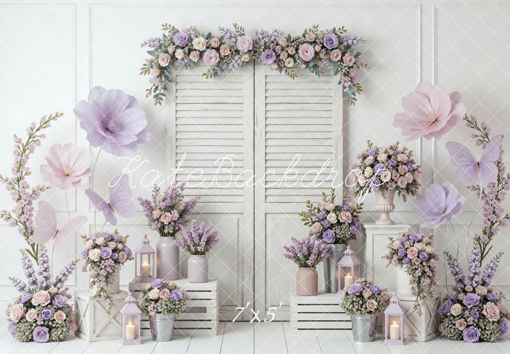 Kate Spring Lavender Flower Arch Shutter Doors Butterflies Lanterns Ba