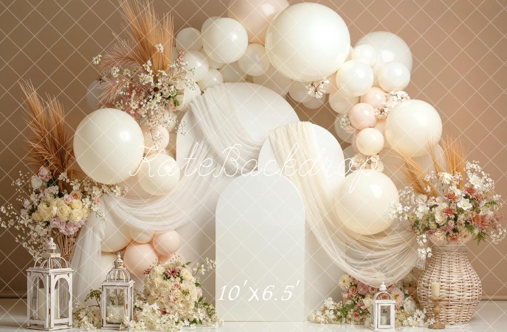 Kate Mother's Day Neutral Balloon Arch Floral Lanterns Backdrop Designed by Emetselch