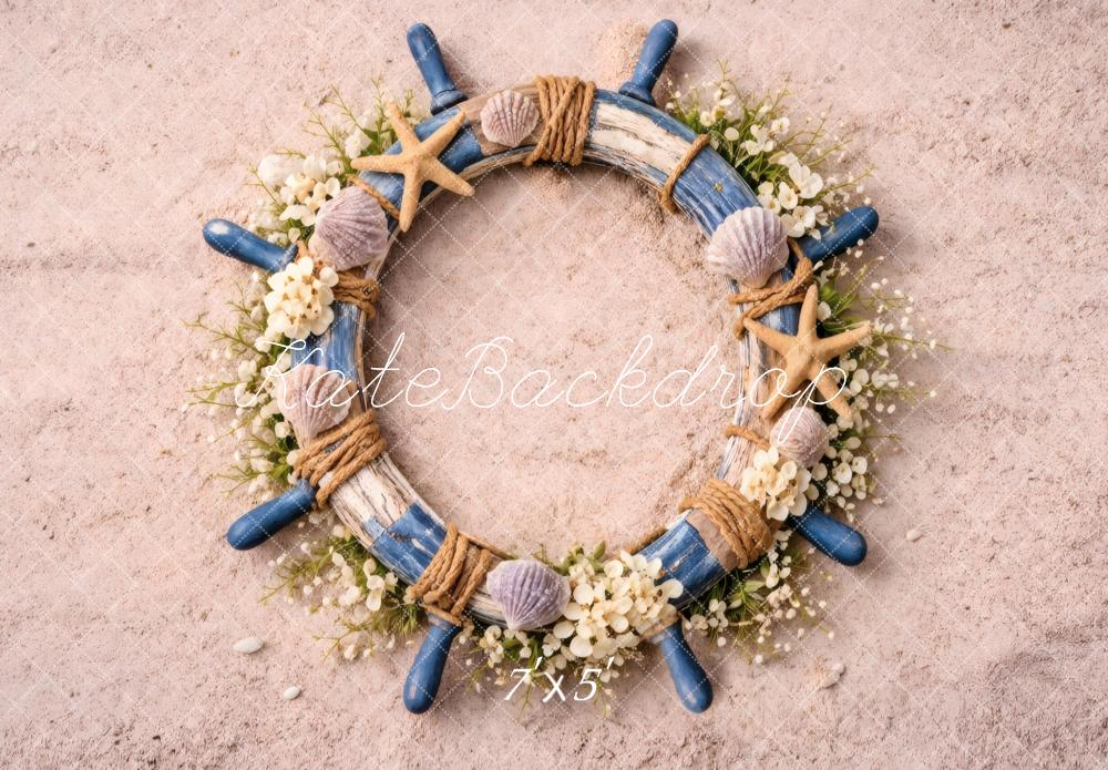 Kate Newborn Nautical Wheel Starfish Seashell Floor Printed Backdrop Designed by Vertigo Productions