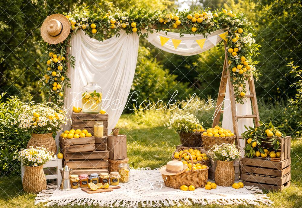 Kate Summer Lemon Flower Arch Picnic Printed Backdrop Designed by Emetselch