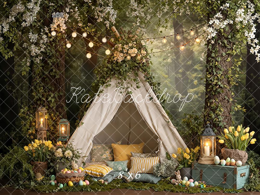 Kate Easter Spring Forest Bunny Tent Flowers Eggs Backdrop Designed by Emetselch